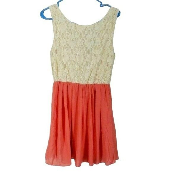 Piace Fashion Coral Lace Medium Mini‎ Dress - Picture 1 of 8